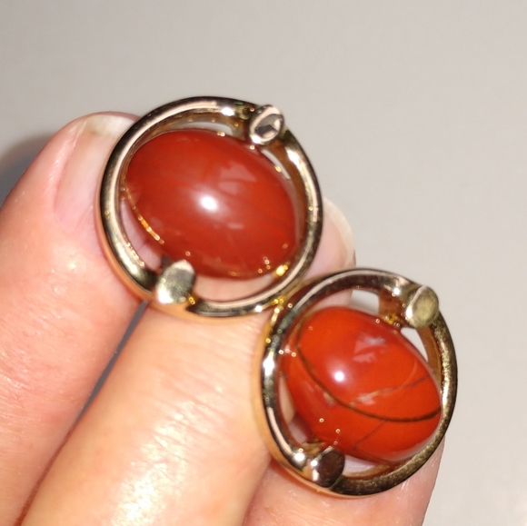 Cuff Links Bronze Stone VTG - Picture 2 of 7